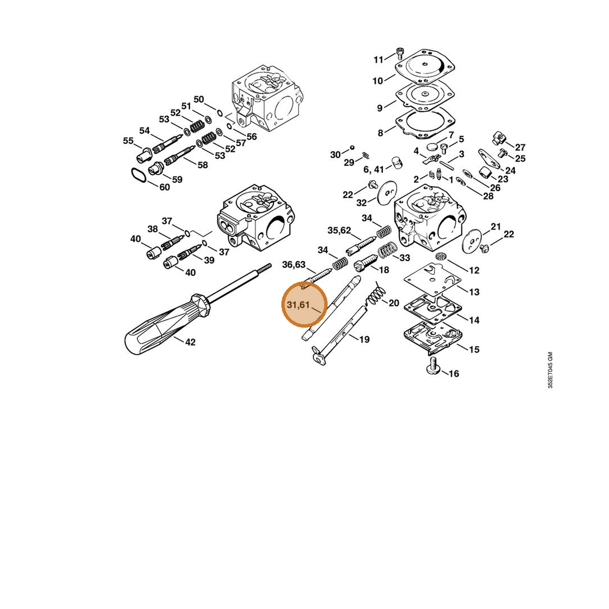 STIHL part 4203-121-3000 — IPL diagram snippet (6x zoom, amber highlight)