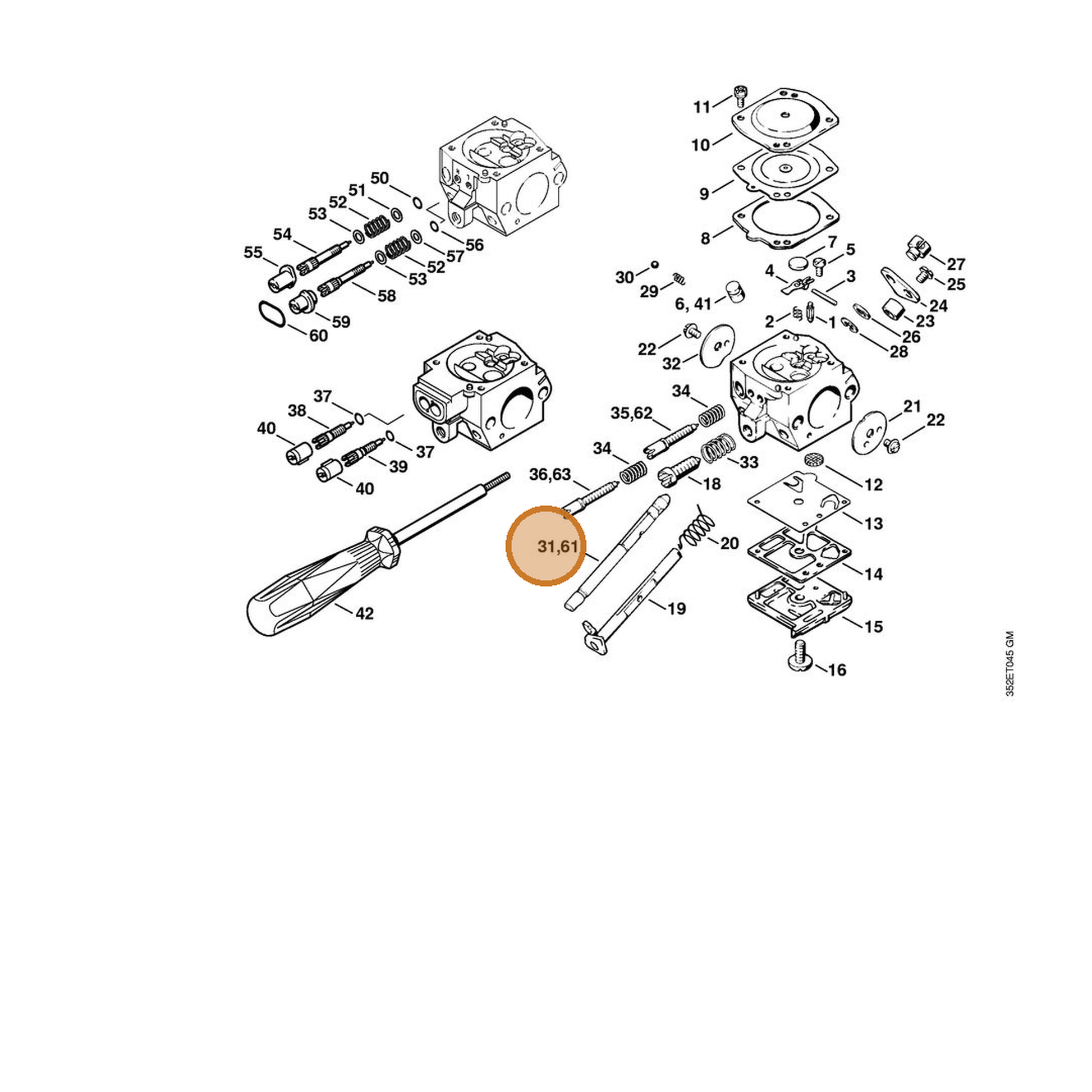 STIHL part 4203-121-3001 — IPL diagram snippet (6x zoom, amber highlight)