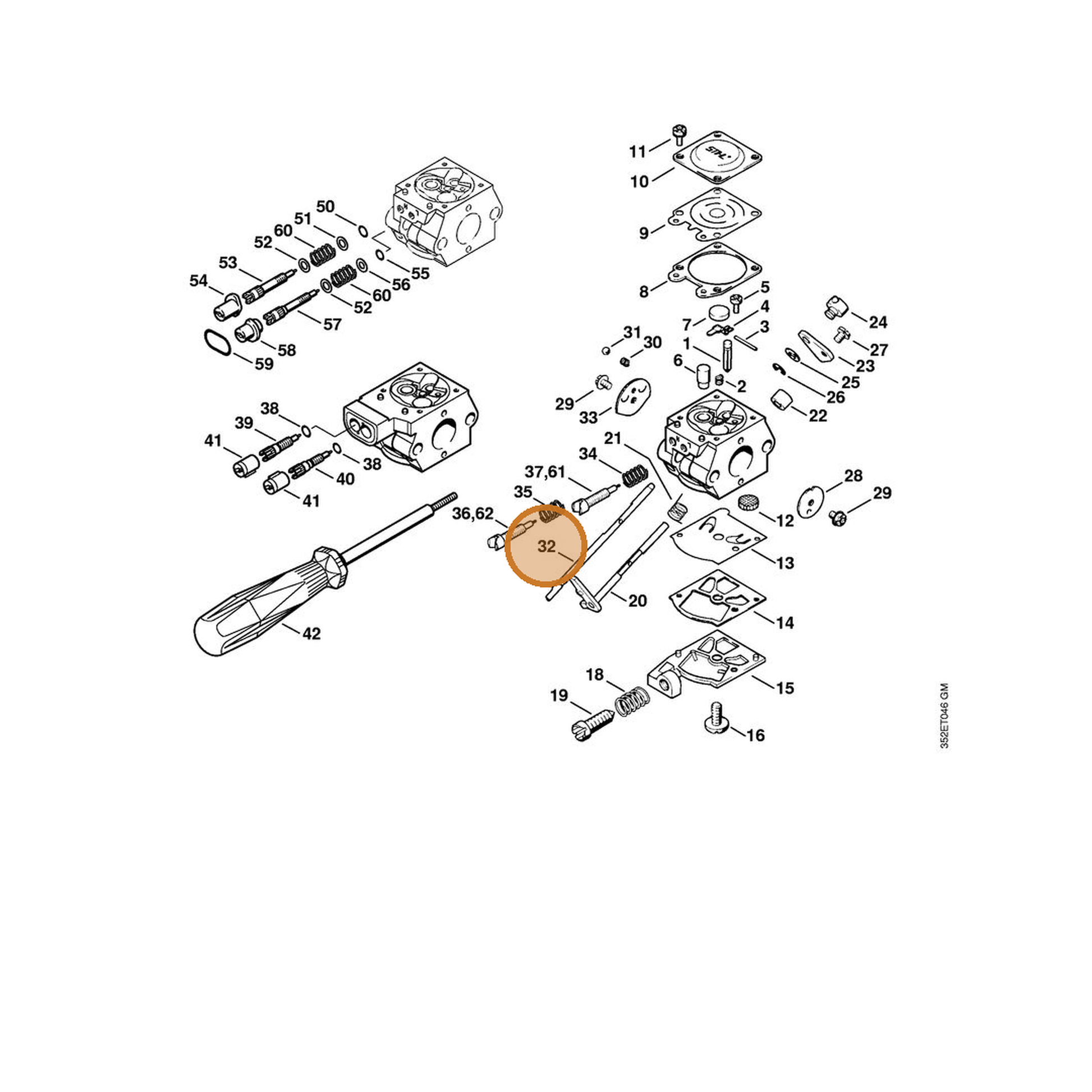 STIHL part 4203-121-3002 — IPL diagram snippet (6x zoom, amber highlight)