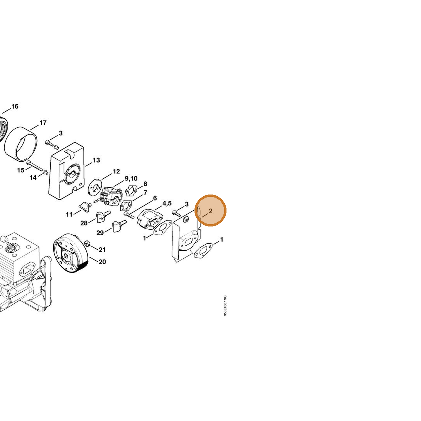 STIHL part 4203-122-1600 — IPL diagram snippet (6x zoom, amber highlight)