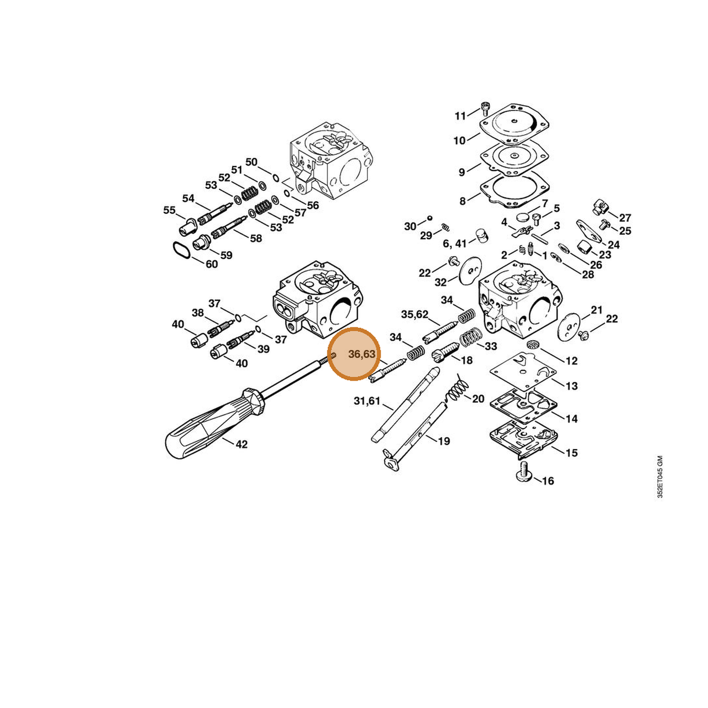 STIHL part 4203-122-6801 — IPL diagram snippet (6x zoom, amber highlight)