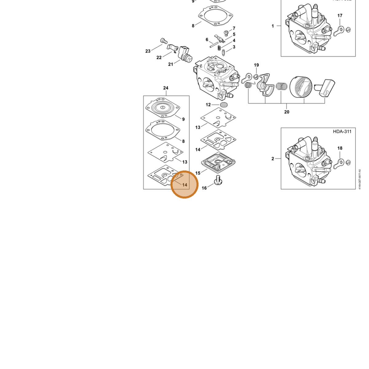 STIHL part 4203-129-0902 — IPL diagram snippet (6x zoom, amber highlight)