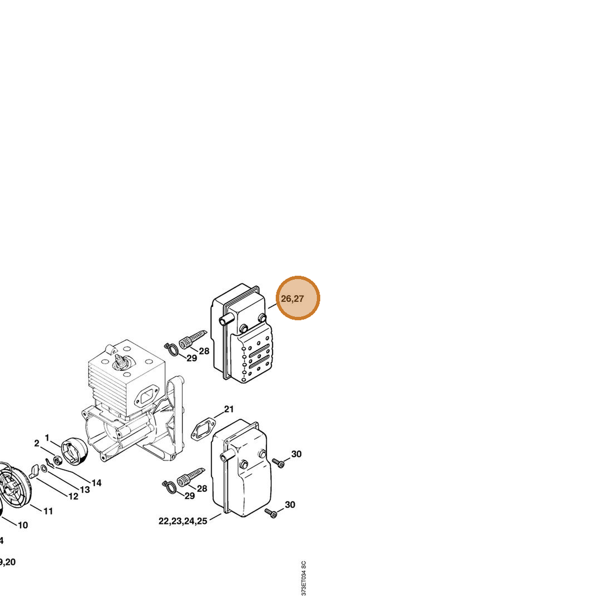 STIHL part 4203-140-0608 — IPL diagram snippet (6x zoom, amber highlight)