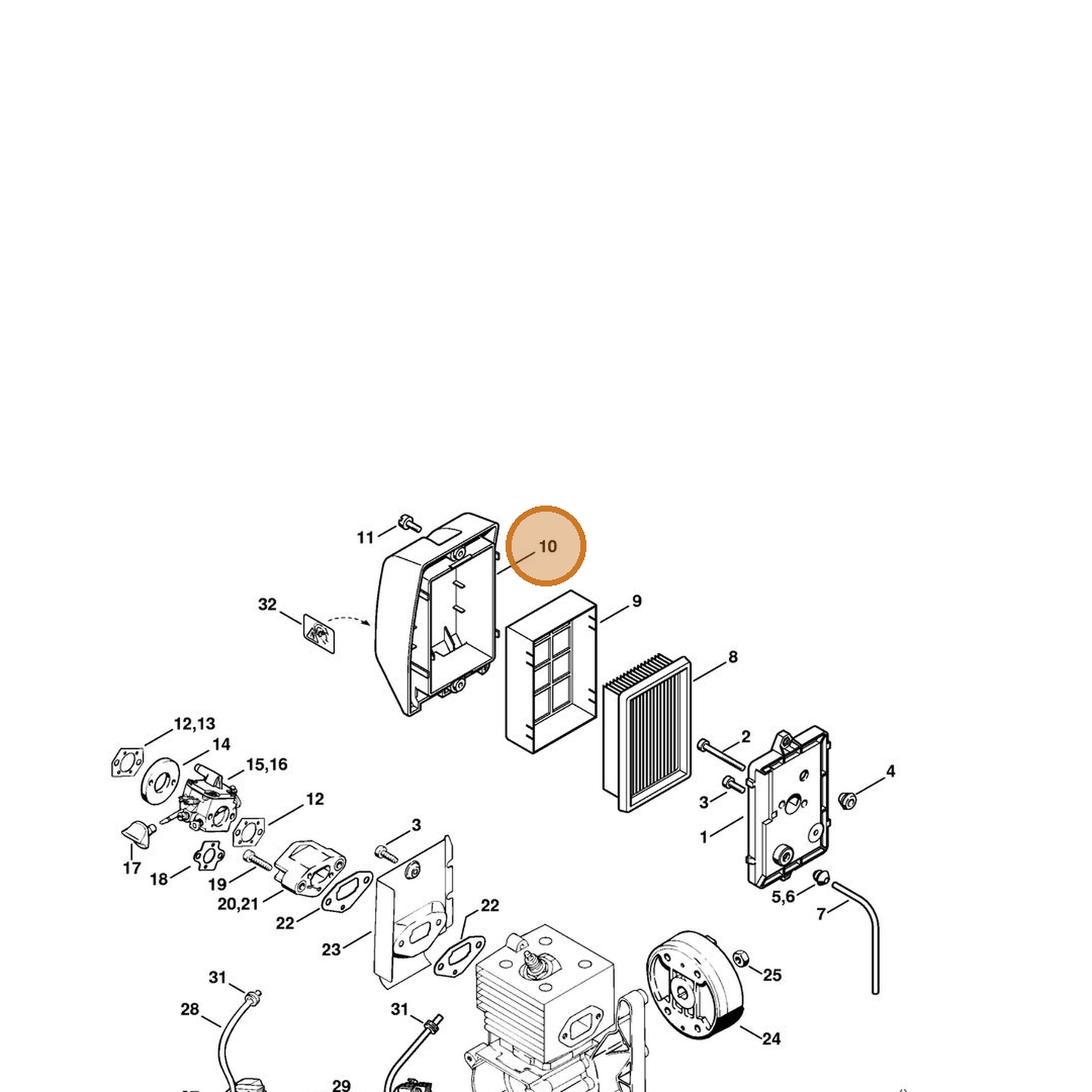 STIHL part 4203-140-1001 — IPL diagram snippet (6x zoom, amber highlight)