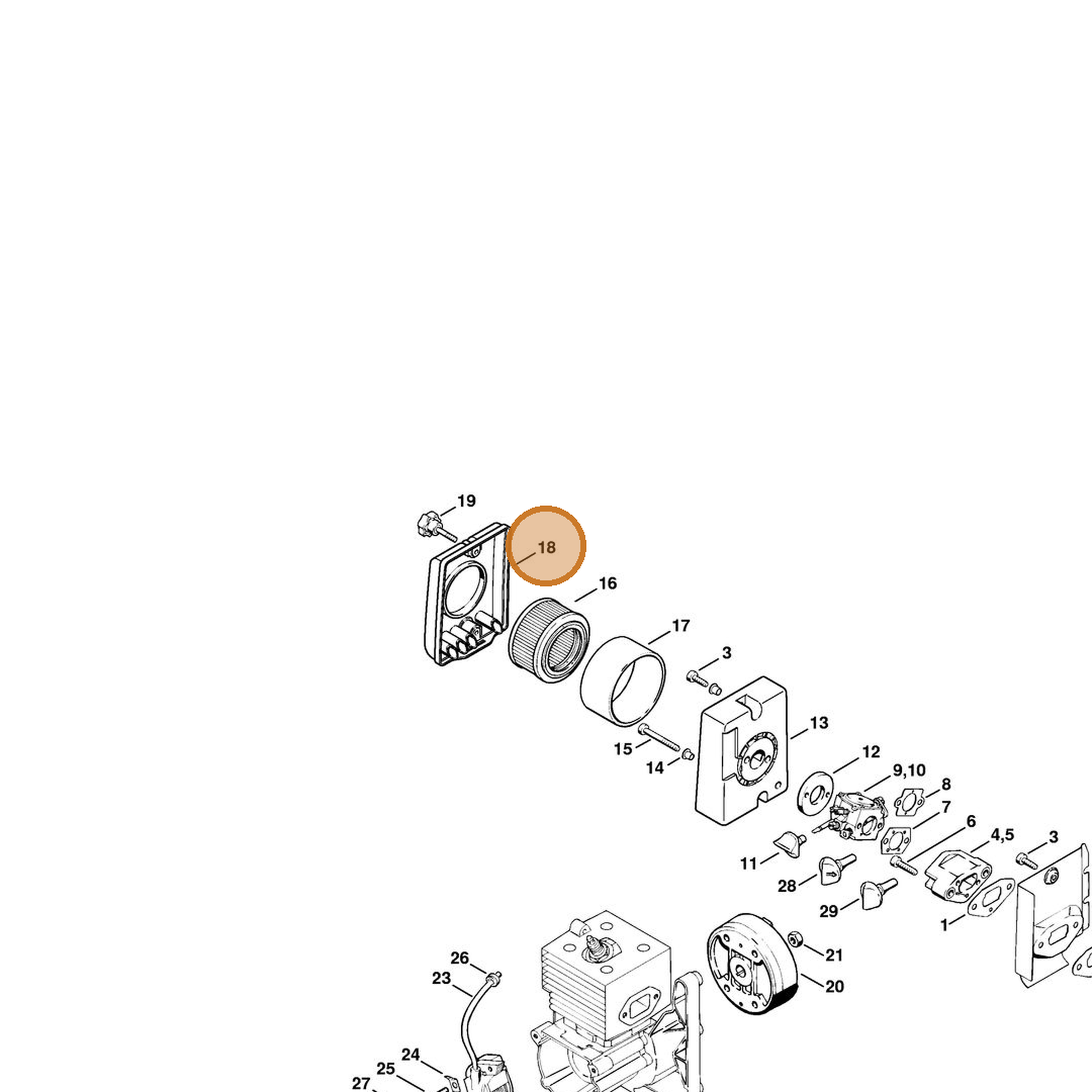 STIHL part 4203-140-1002 — IPL diagram snippet (6x zoom, amber highlight)