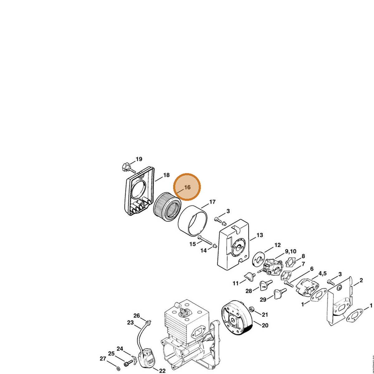 STIHL part 4203-141-0300 — IPL diagram snippet (6x zoom, amber highlight)