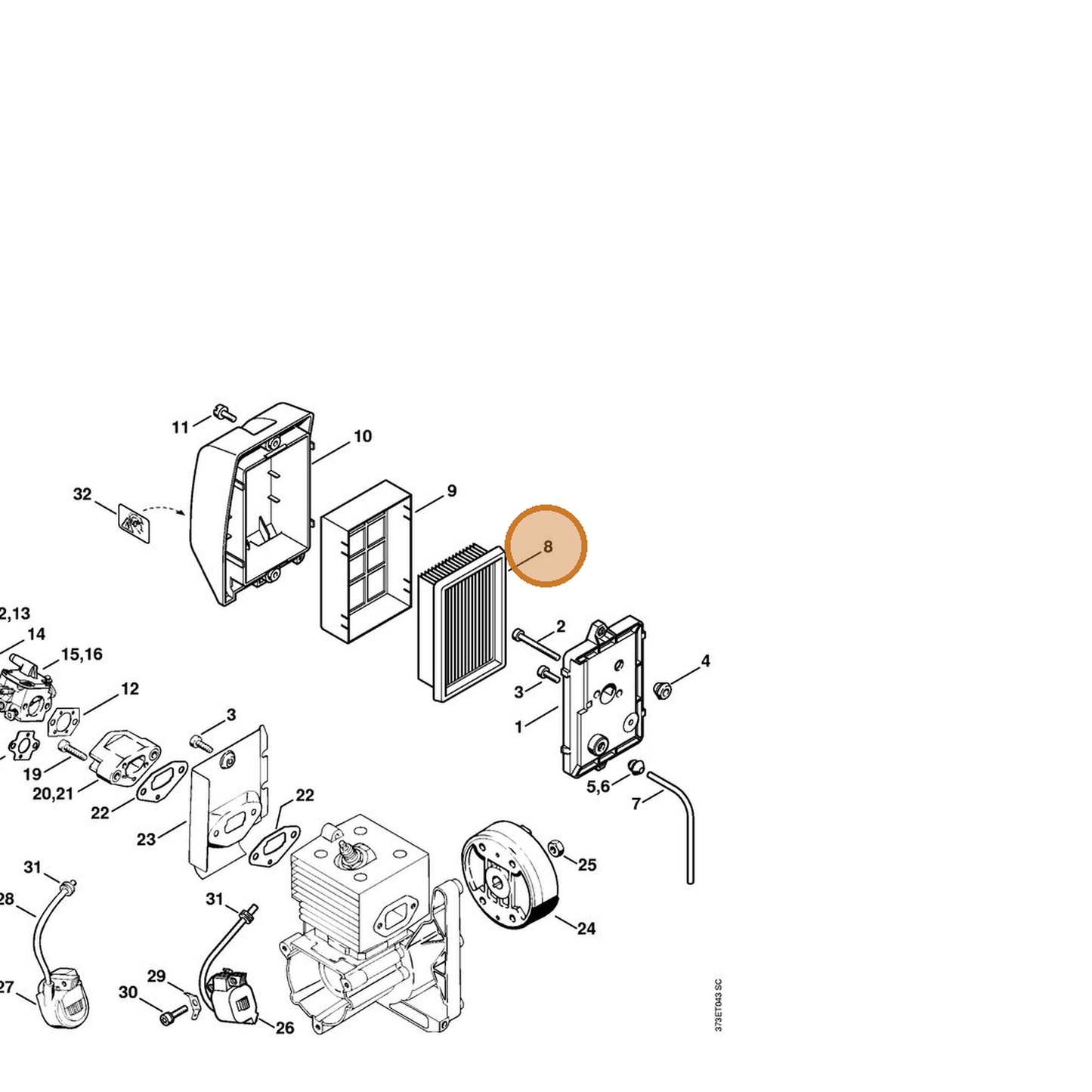 STIHL part 4203-141-0301 — IPL diagram snippet (6x zoom, amber highlight)