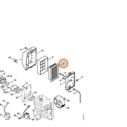 STIHL part 4203-141-0301 — IPL diagram snippet (6x zoom, amber highlight)