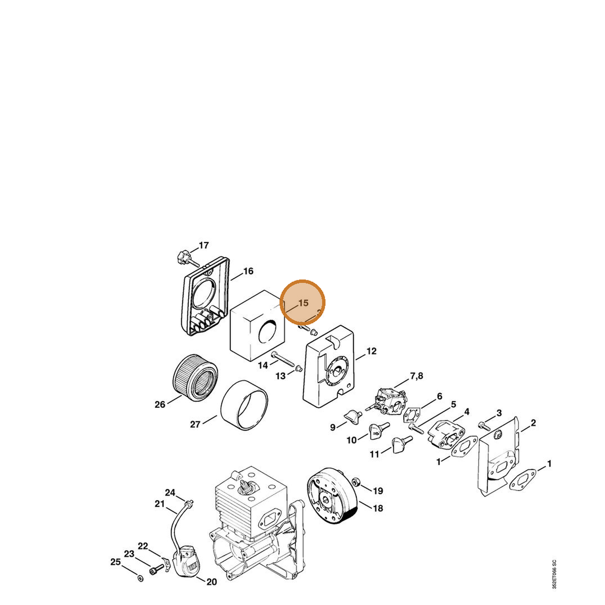 STIHL part 4203-141-0305 — IPL diagram snippet (6x zoom, amber highlight)