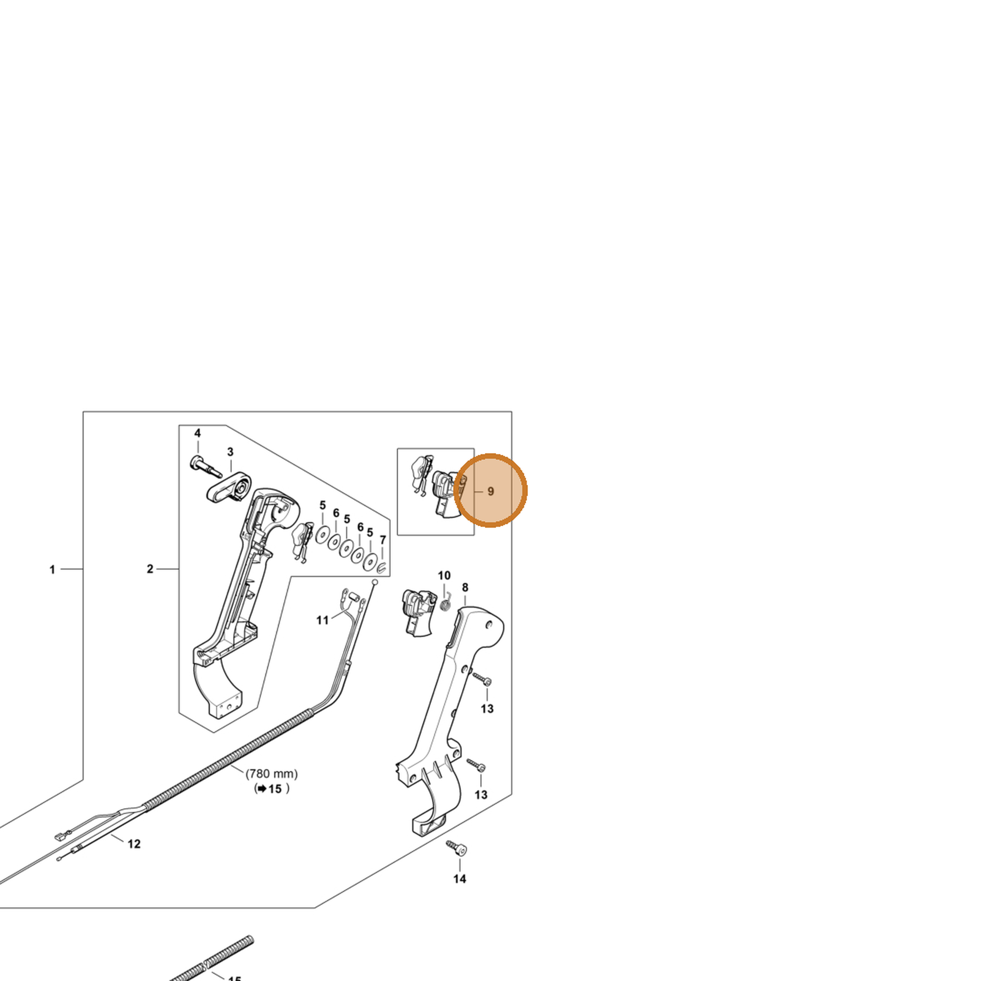 STIHL part 4203-180-1500 — IPL diagram snippet (6x zoom, amber highlight)