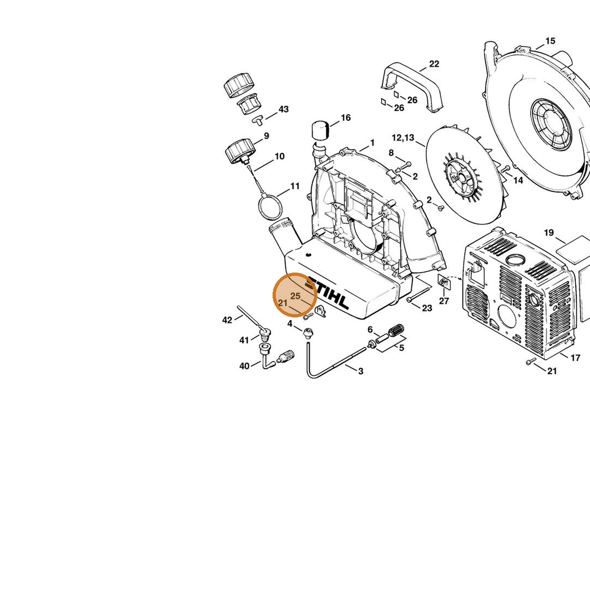 STIHL part 4203-182-2107 — IPL diagram snippet (6x zoom, amber highlight)