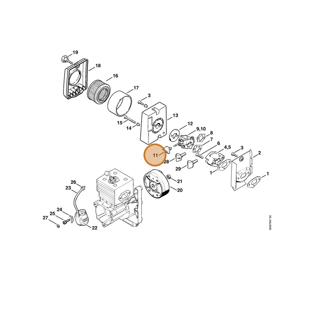 STIHL part 4203-182-9501 — IPL diagram snippet (6x zoom, amber highlight)