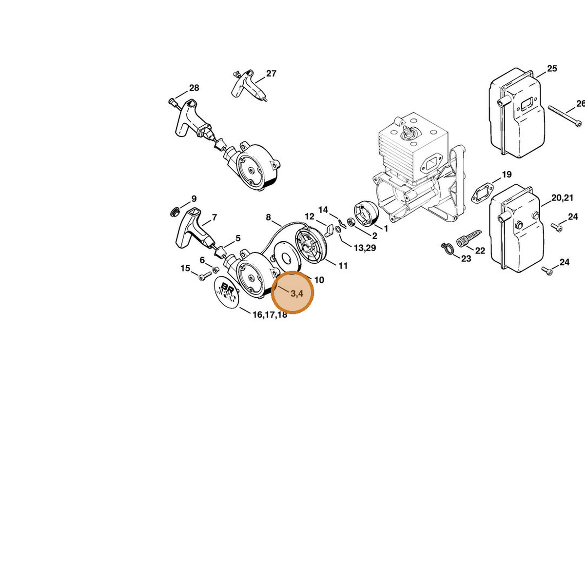 STIHL part 4203-190-0405 — IPL diagram snippet (6x zoom, amber highlight)
