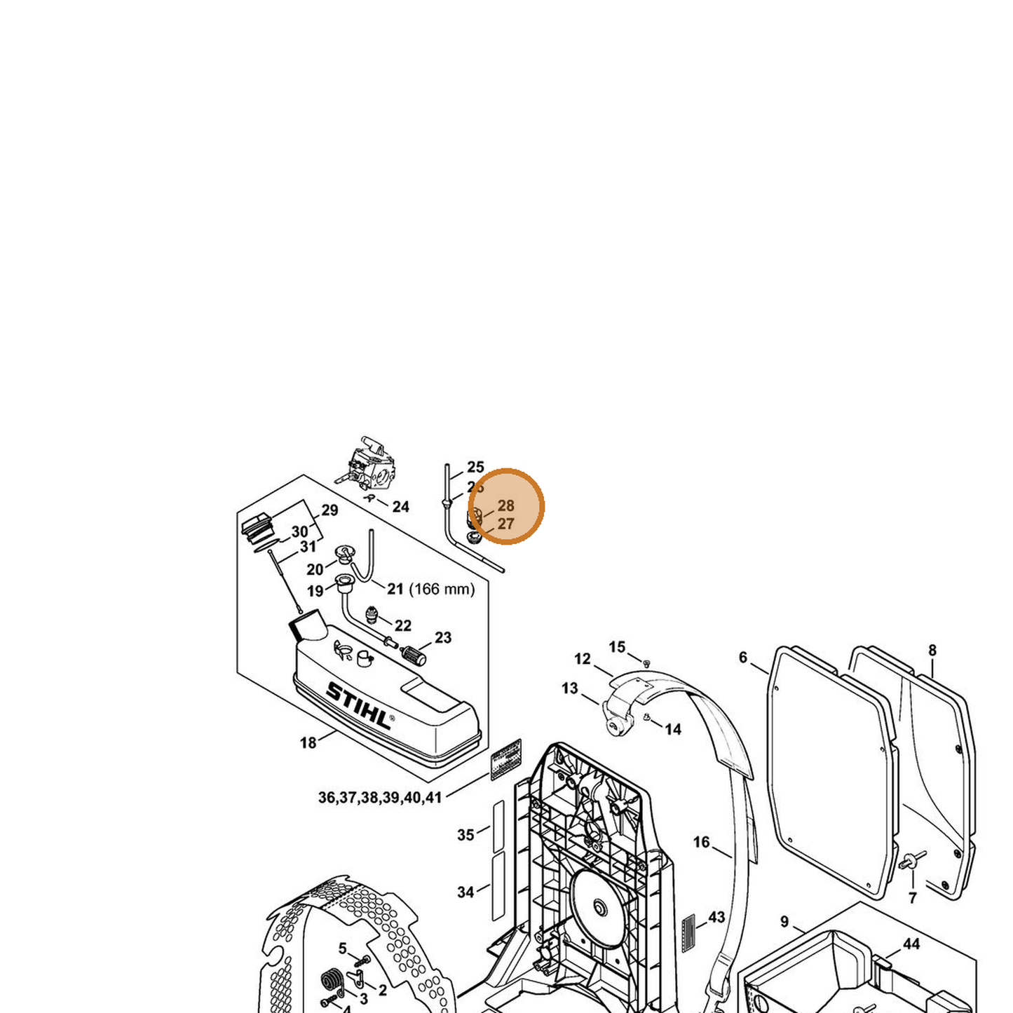 STIHL part 4203-350-5801 — IPL diagram snippet (6x zoom, amber highlight)