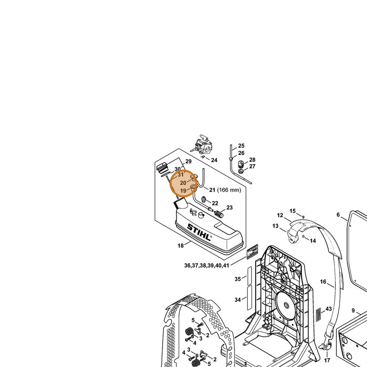 STIHL part 4203-353-2500 — IPL diagram snippet (6x zoom, amber highlight)