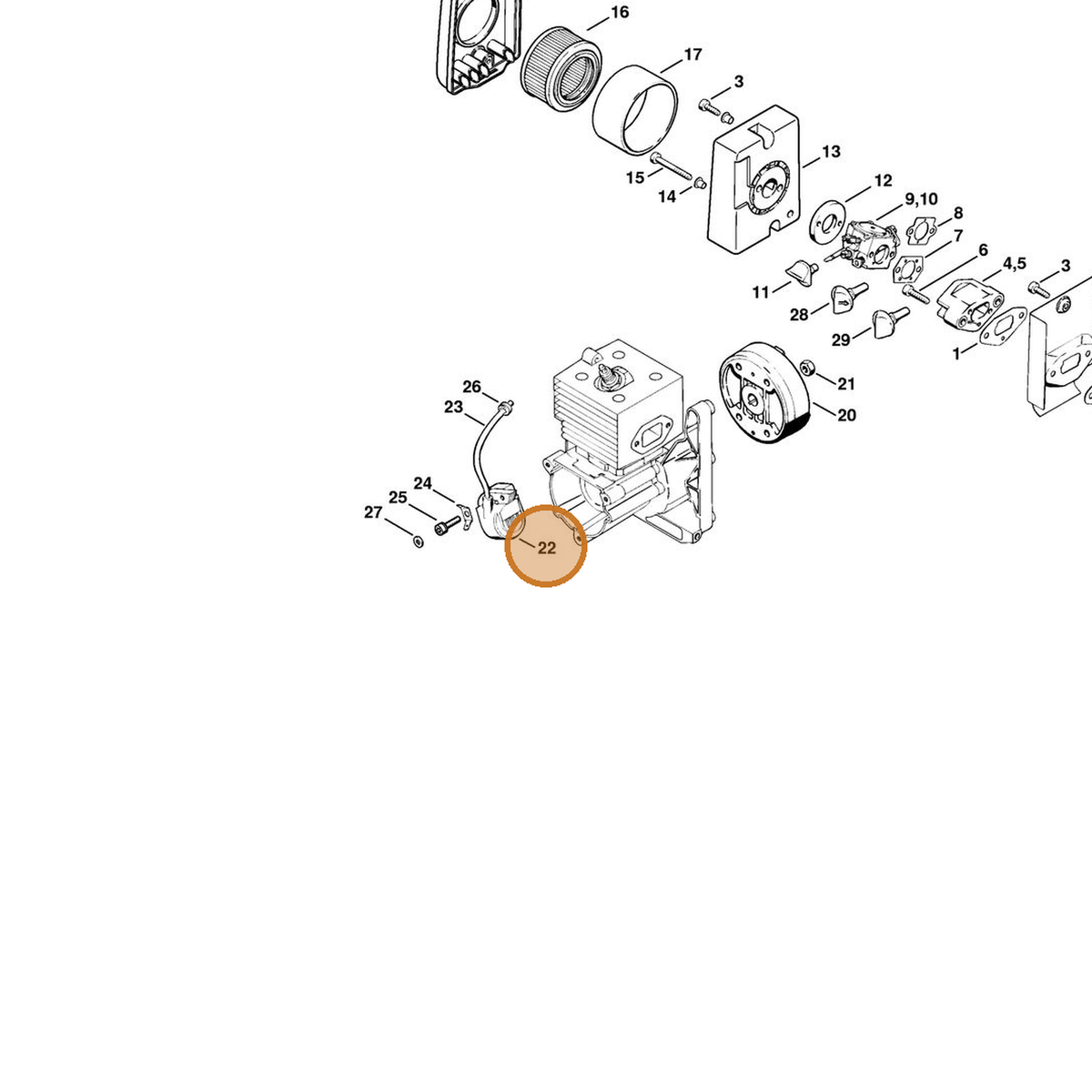 STIHL part 4203-400-1301 — IPL diagram snippet (6x zoom, amber highlight)