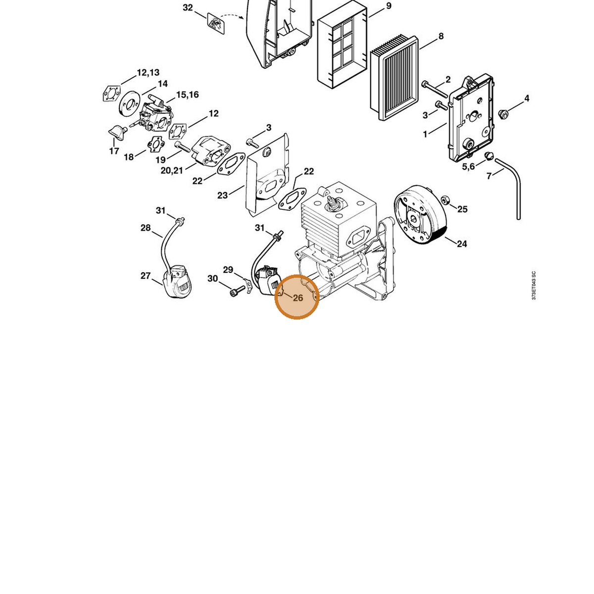 STIHL part 4203-400-1302 — IPL diagram snippet (6x zoom, amber highlight)