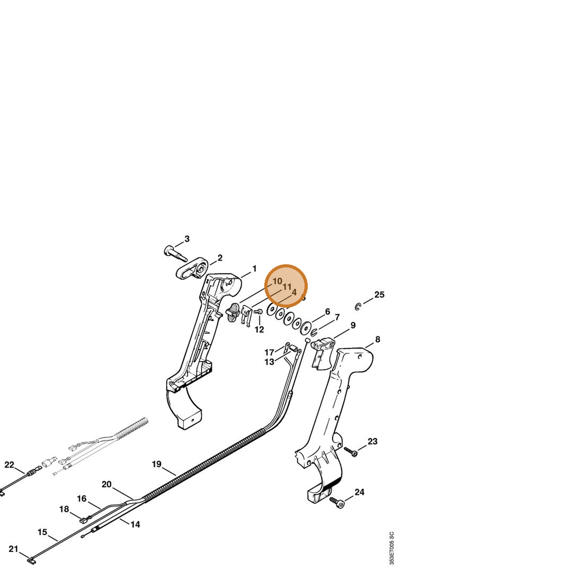 STIHL part 4203-442-1600 — IPL diagram snippet (6x zoom, amber highlight)