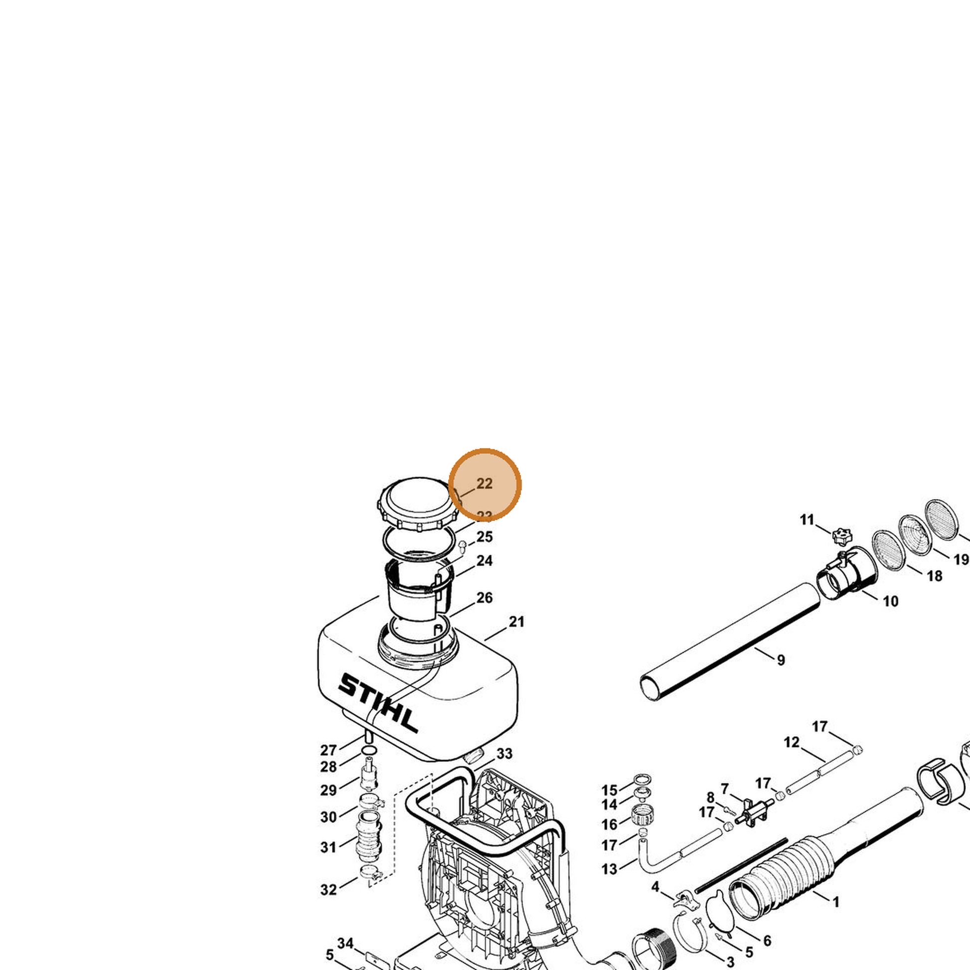 STIHL part 4203-700-0902 — IPL diagram snippet (6x zoom, amber highlight)