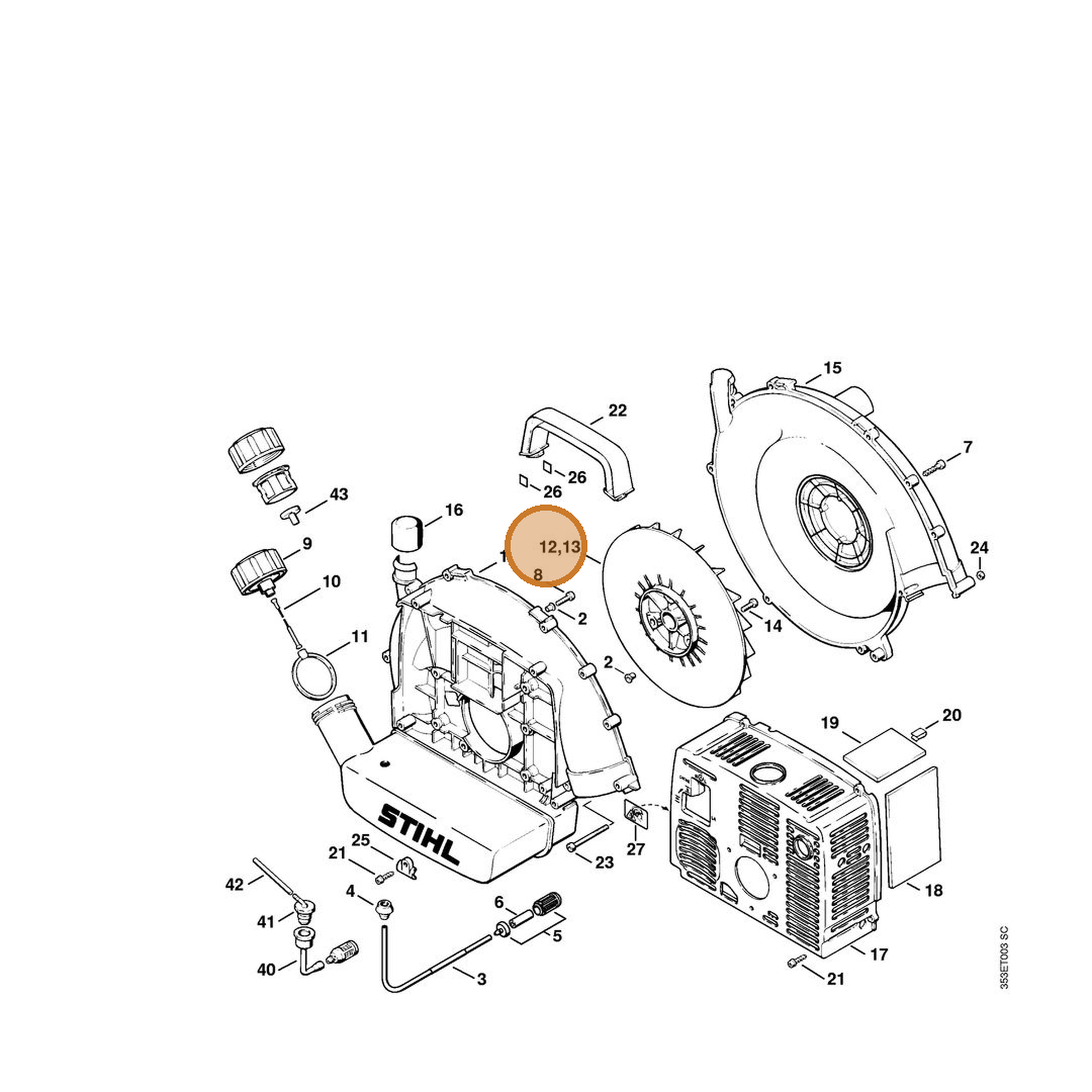 STIHL part 4203-700-3401 — IPL diagram snippet (6x zoom, amber highlight)