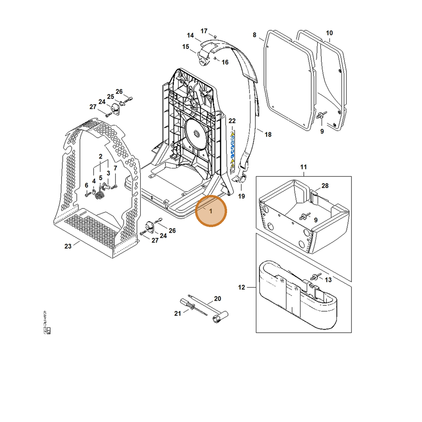 STIHL part 4203-700-3850 — IPL diagram snippet (6x zoom, amber highlight)