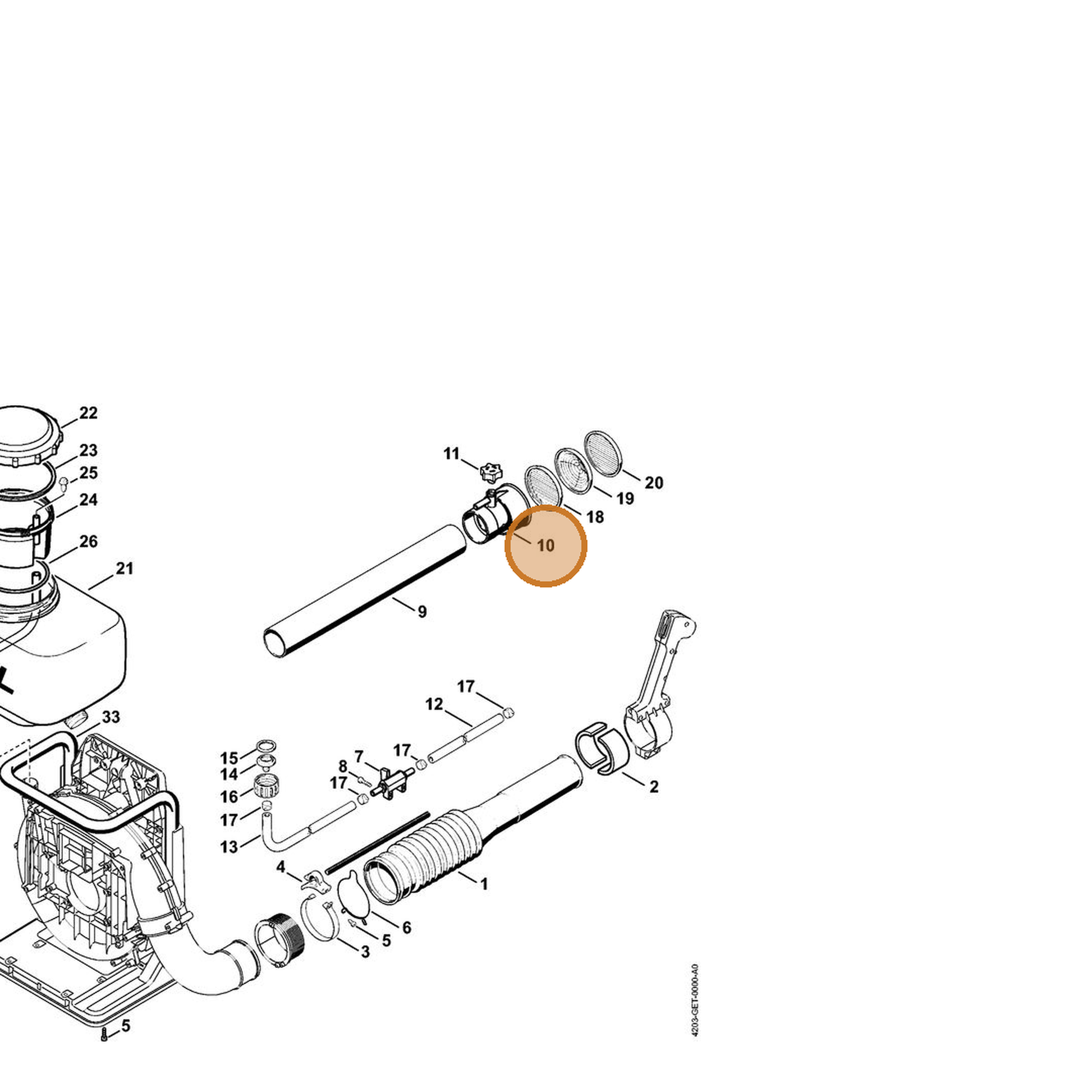 STIHL part 4203-700-6318 — IPL diagram snippet (6x zoom, amber highlight)