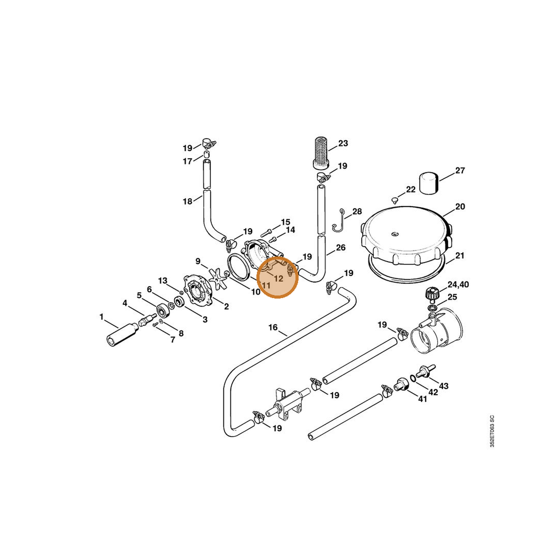 STIHL part 4203-701-0510 — IPL diagram snippet (6x zoom, amber highlight)