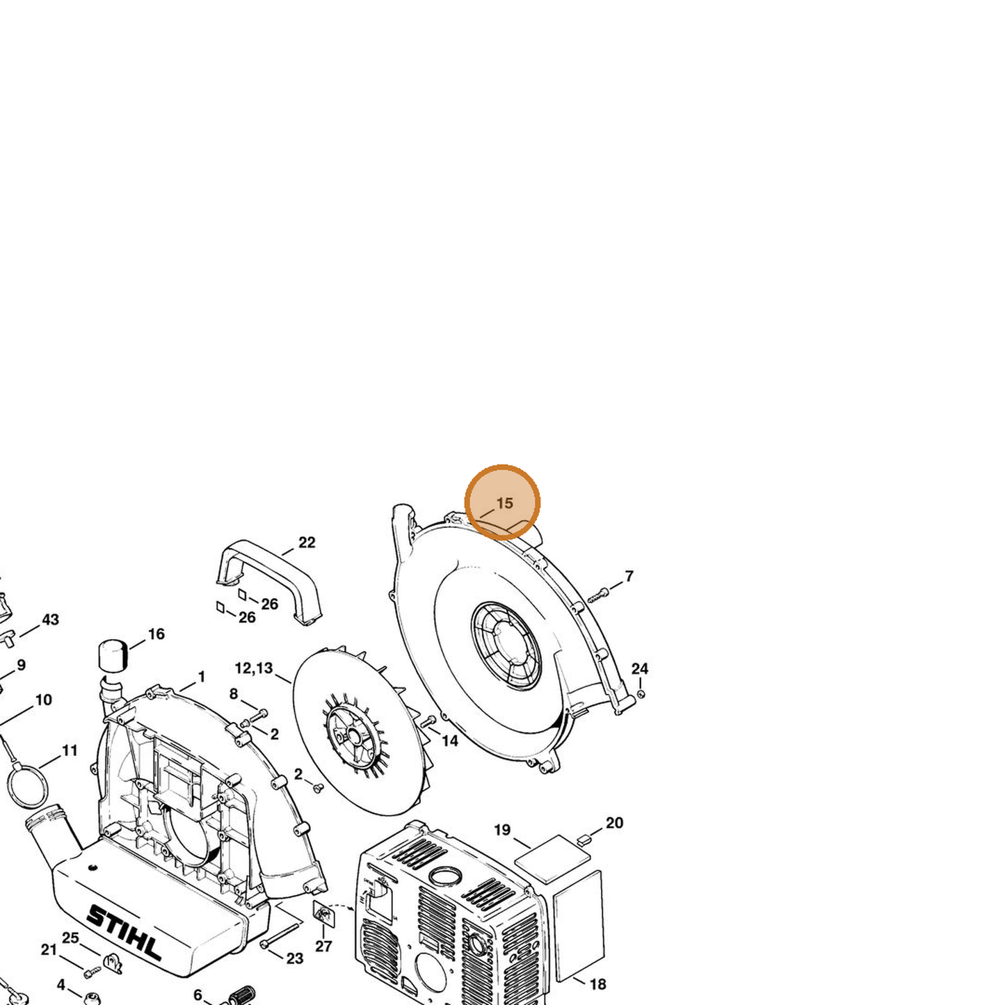 STIHL part 4203-701-0701 — IPL diagram snippet (6x zoom, amber highlight)