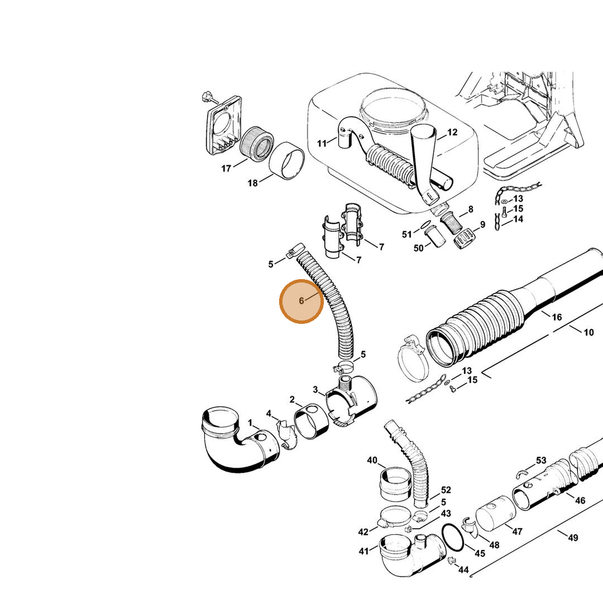STIHL part 4203-701-6105 — IPL diagram snippet (6x zoom, amber highlight)