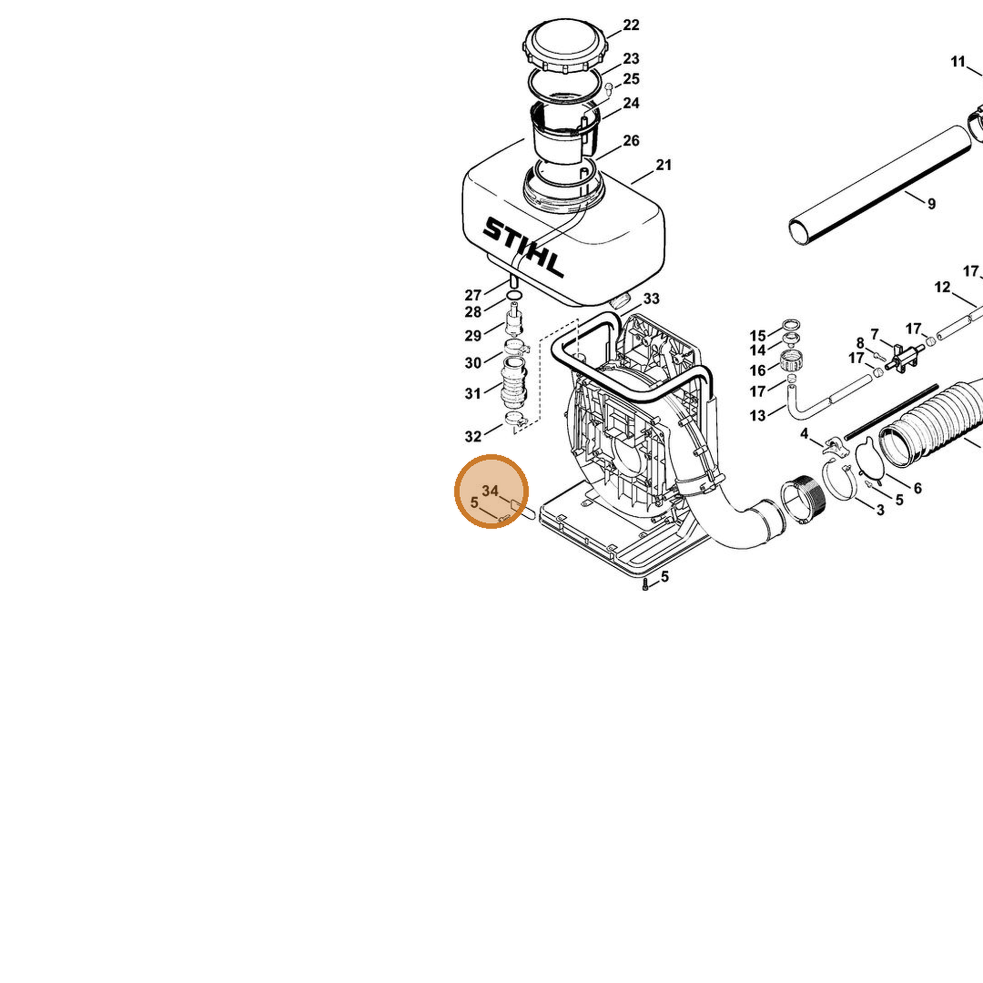 STIHL part 4203-703-6901 — IPL diagram snippet (6x zoom, amber highlight)
