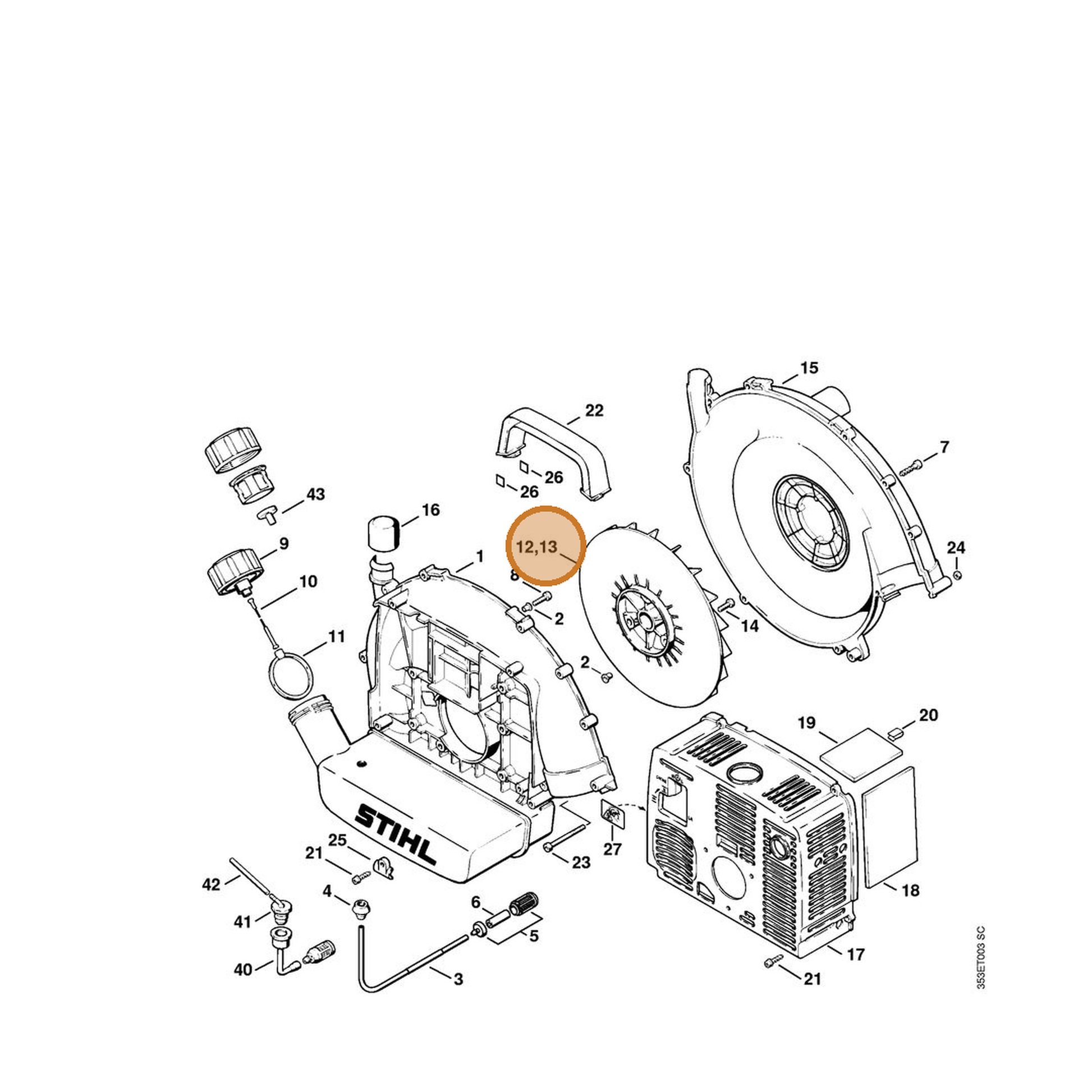 STIHL part 4203-704-3405 — IPL diagram snippet (6x zoom, amber highlight)
