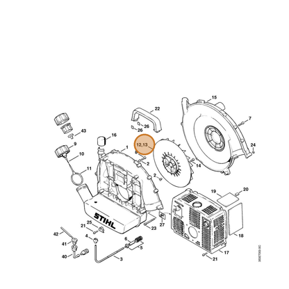 STIHL part 4203-704-3405 — IPL diagram snippet (6x zoom, amber highlight)