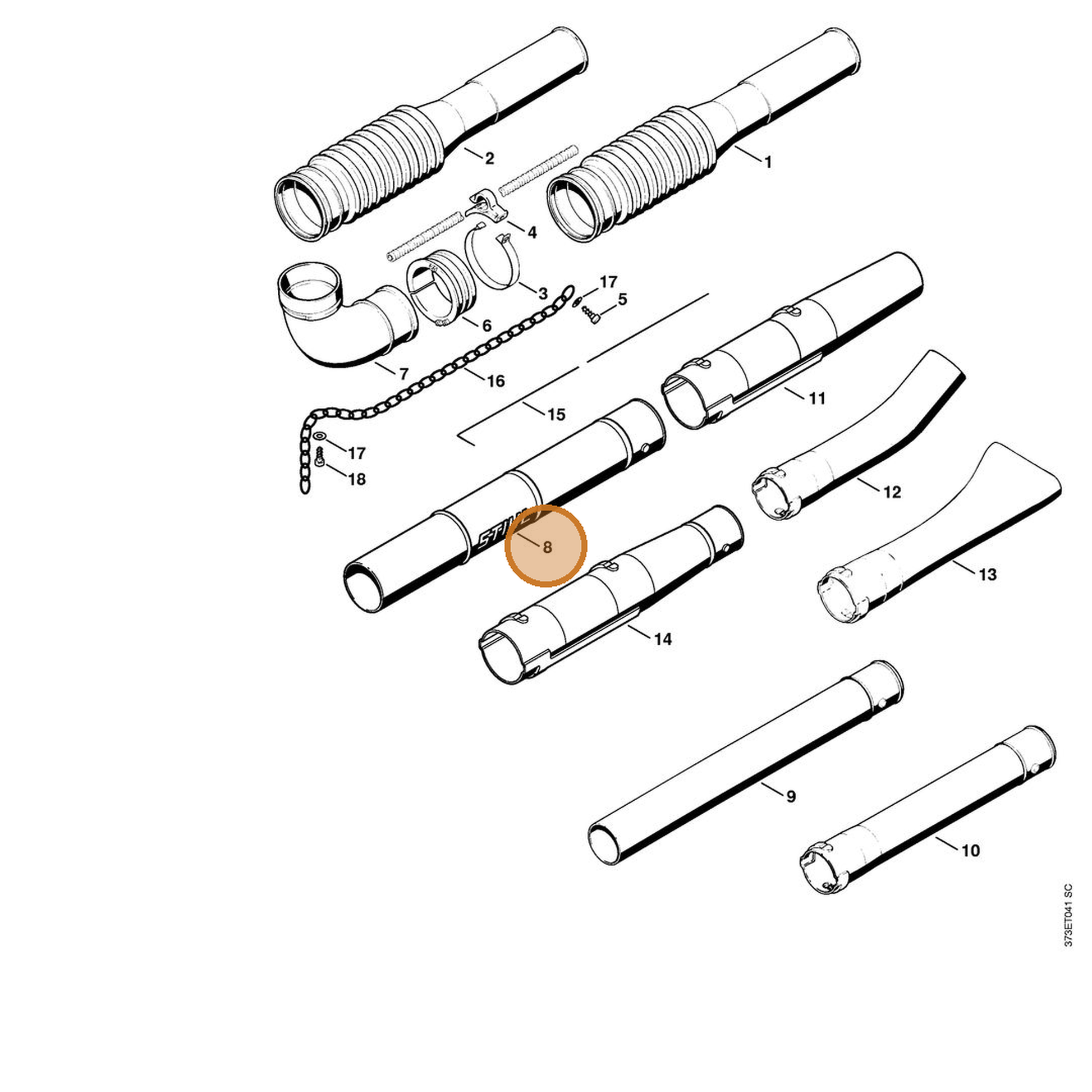 STIHL part 4203-708-3404 — IPL diagram snippet (6x zoom, amber highlight)