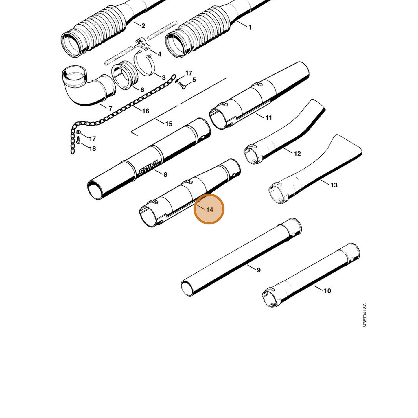 STIHL part 4203-708-3408 — IPL diagram snippet (6x zoom, amber highlight)