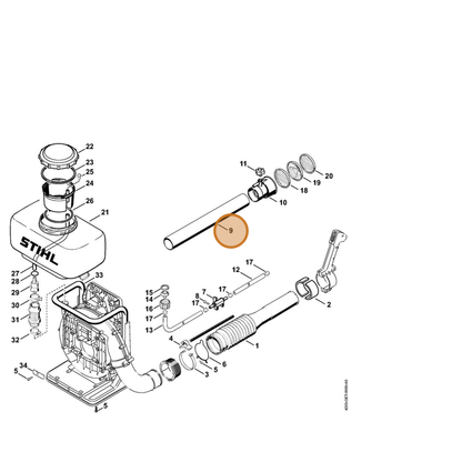 STIHL part 4203-708-3409 — IPL diagram snippet (6x zoom, amber highlight)