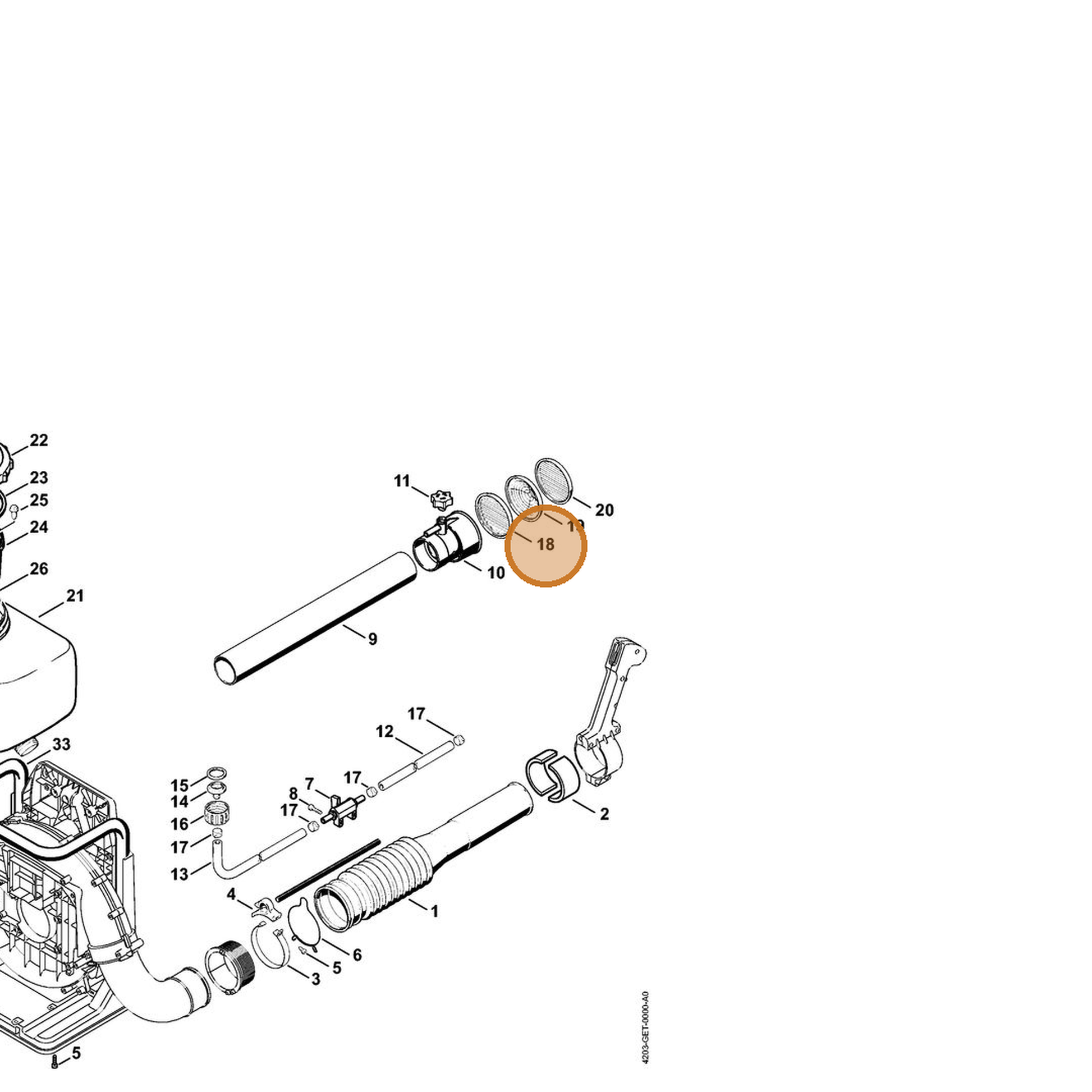 STIHL part 4203-708-6600 — IPL diagram snippet (6x zoom, amber highlight)
