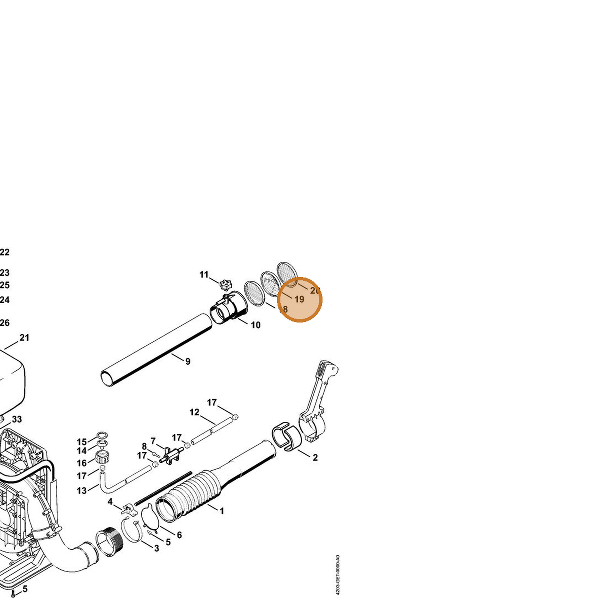 STIHL part 4203-708-6700 — IPL diagram snippet (6x zoom, amber highlight)