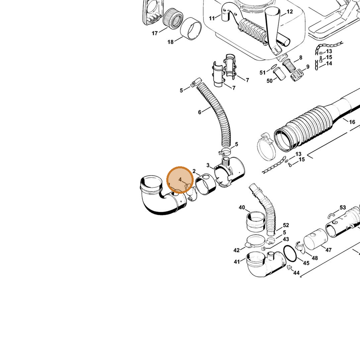 STIHL part 4203-708-7501 — IPL diagram snippet (6x zoom, amber highlight)