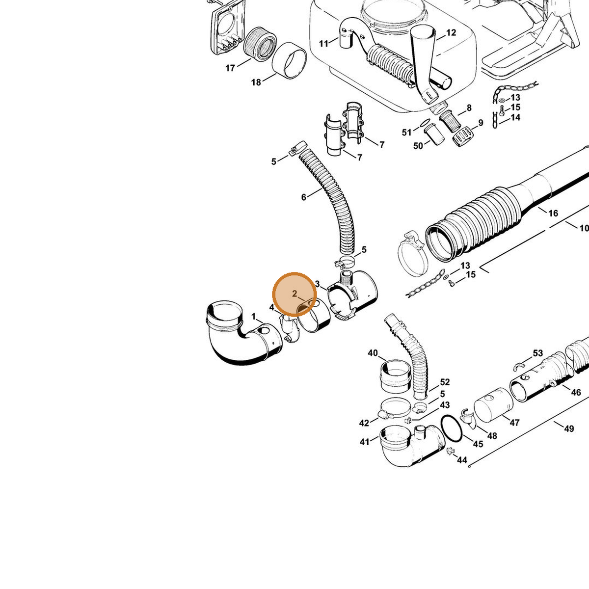 STIHL part 4203-708-7601 — IPL diagram snippet (6x zoom, amber highlight)