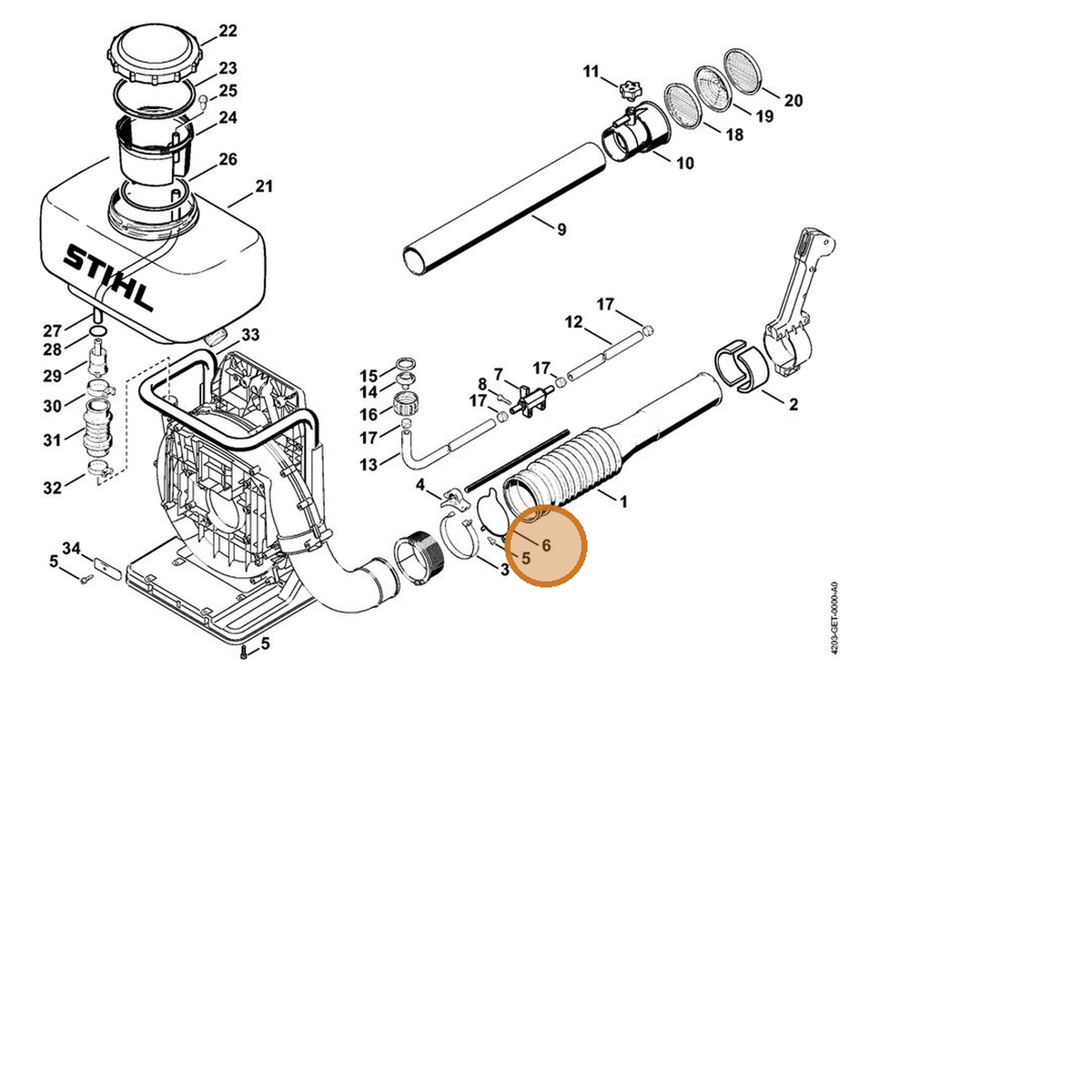 STIHL part 4203-708-8700 — IPL diagram snippet (6x zoom, amber highlight)