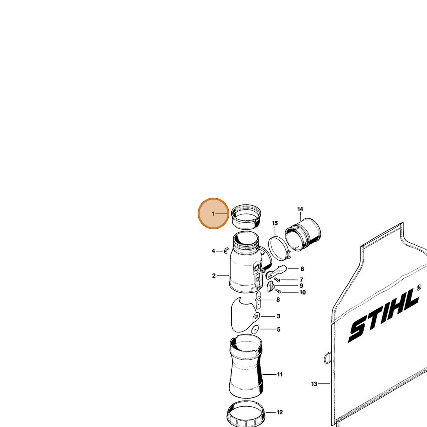 STIHL part 4203-708-8900 — IPL diagram snippet (6x zoom, amber highlight)