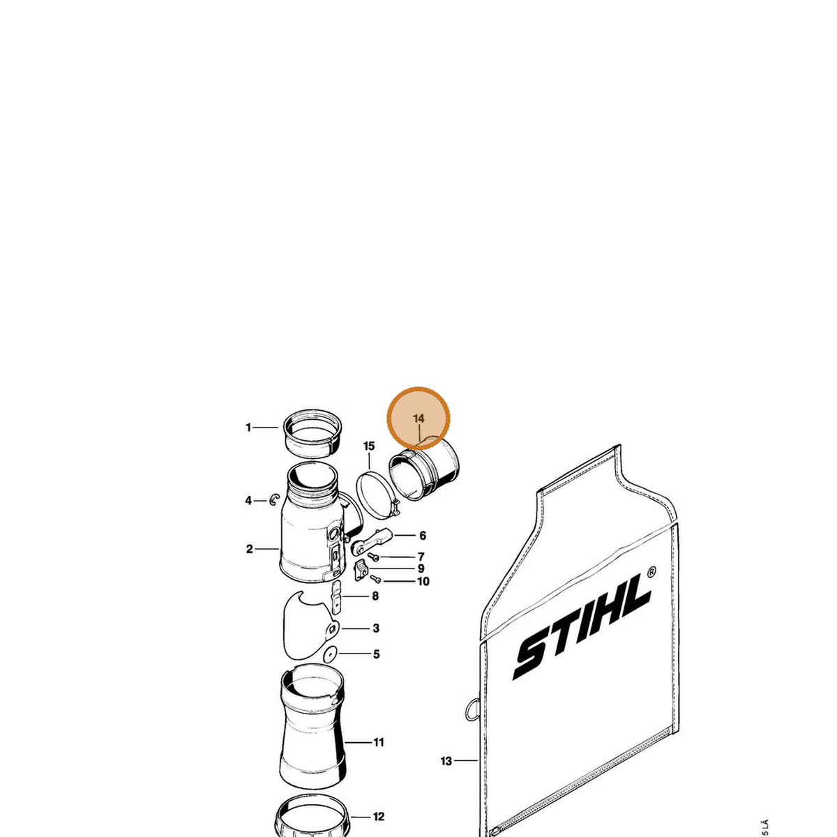STIHL part 4203-708-9000 — IPL diagram snippet (6x zoom, amber highlight)
