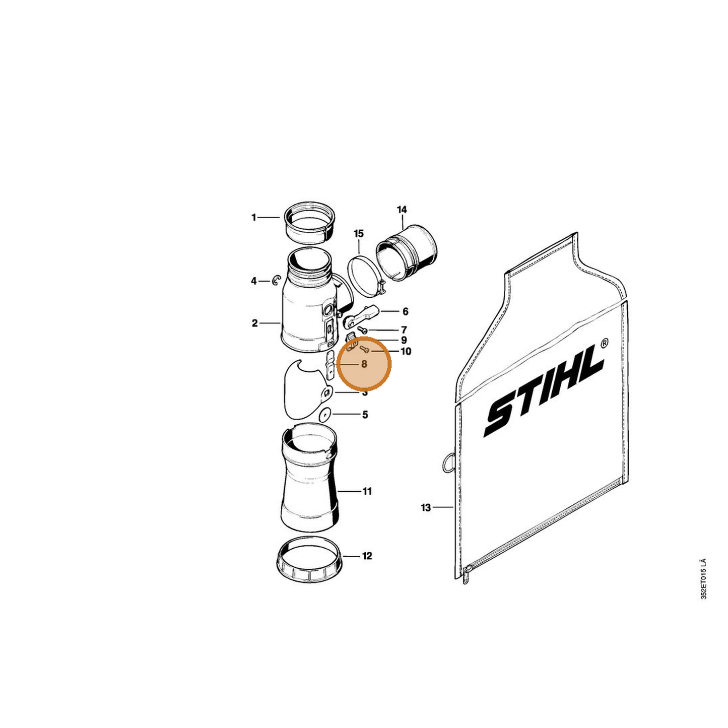 STIHL part 4203-708-9201 — IPL diagram snippet (6x zoom, amber highlight)