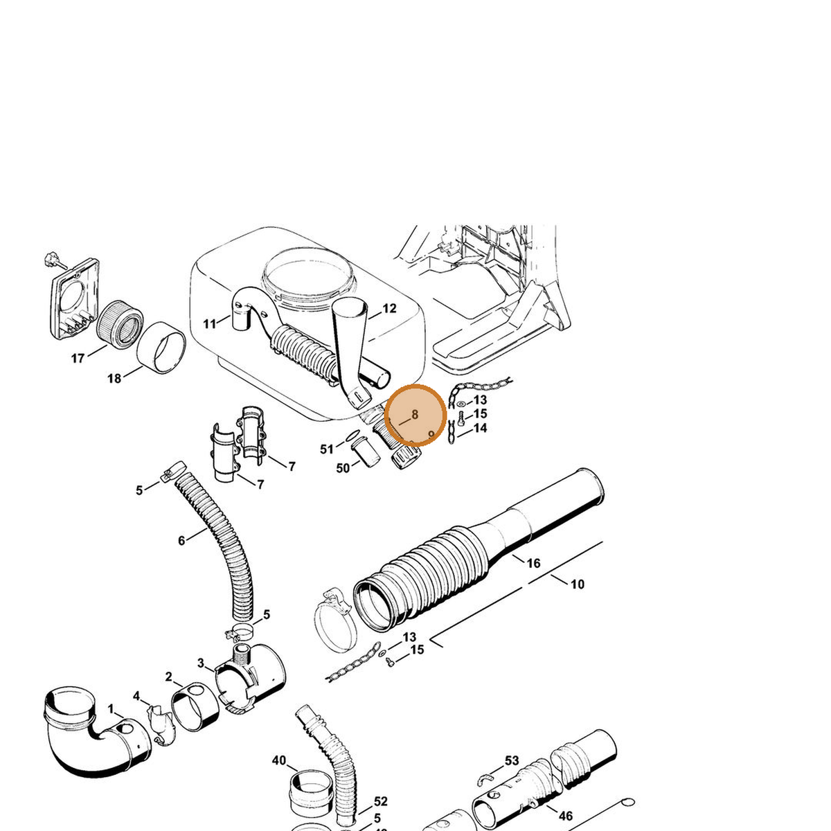 STIHL part 4203-708-9604 — IPL diagram snippet (6x zoom, amber highlight)