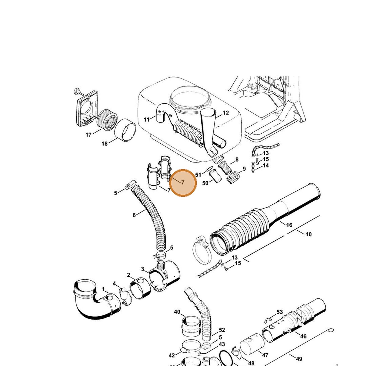 STIHL part 4203-708-9605 — IPL diagram snippet (6x zoom, amber highlight)