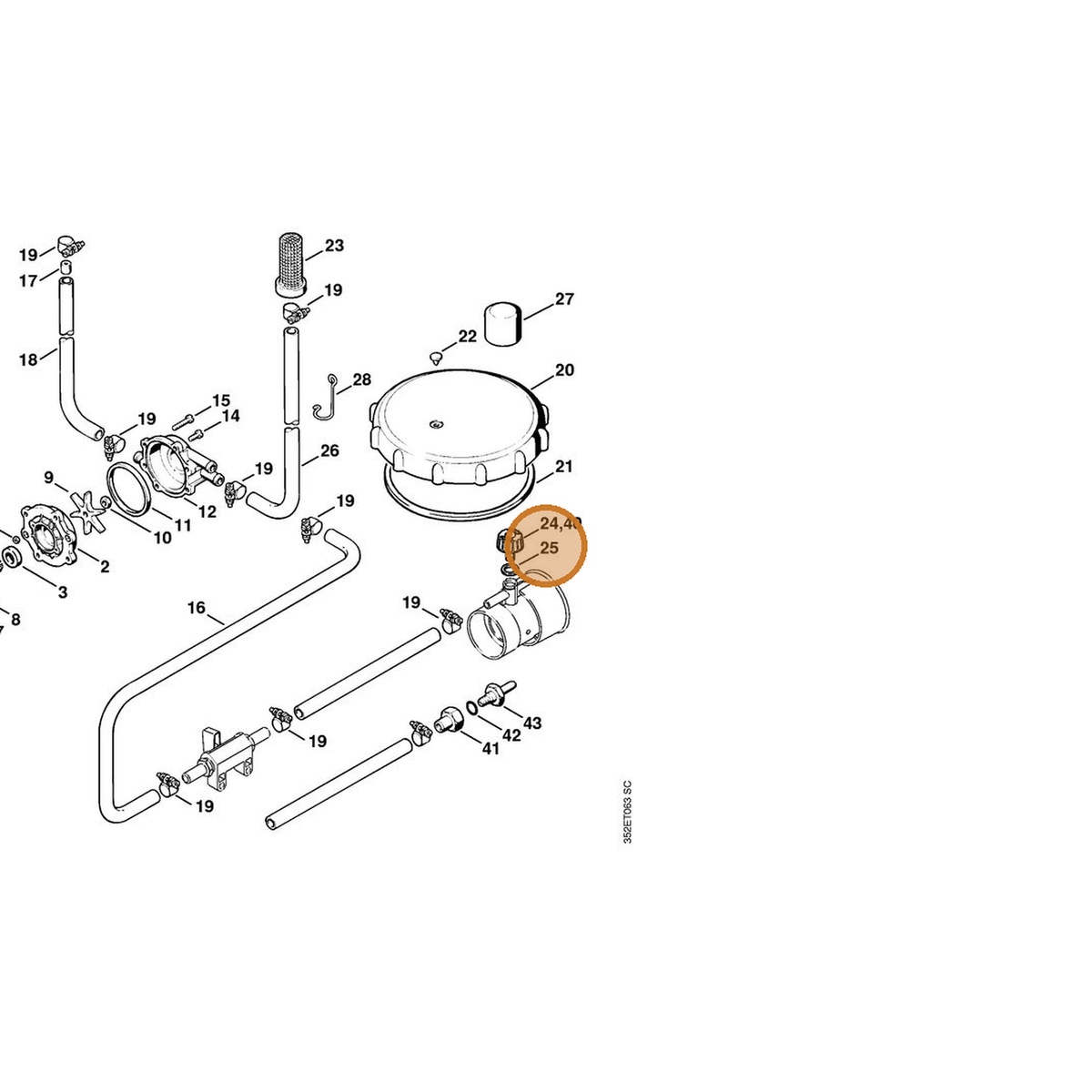 STIHL part 4203-709-2001 — IPL diagram snippet (6x zoom, amber highlight)