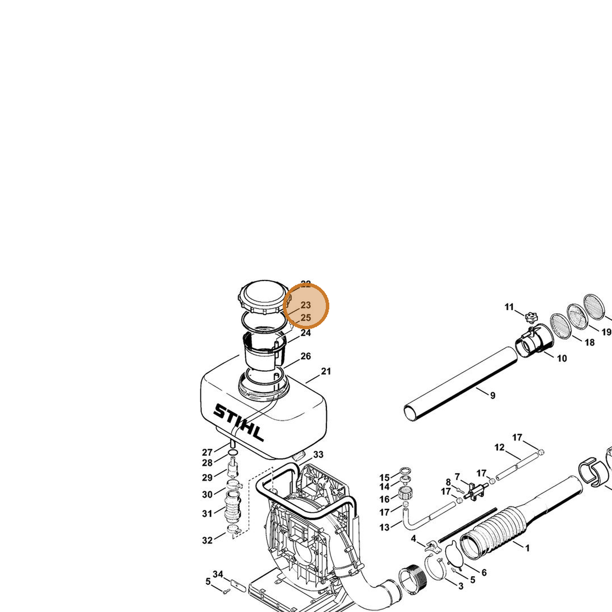 STIHL part 4203-709-2003 — IPL diagram snippet (6x zoom, amber highlight)