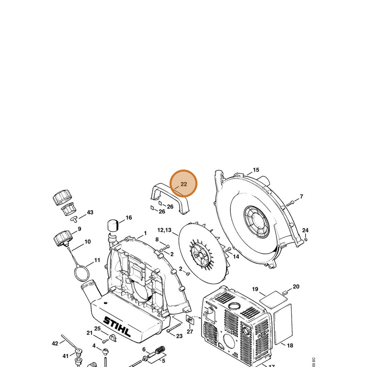 STIHL part 4203-791-0300 — IPL diagram snippet (6x zoom, amber highlight)