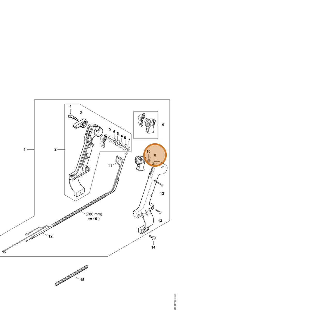 STIHL part 4203-791-0811 — IPL diagram snippet (6x zoom, amber highlight)