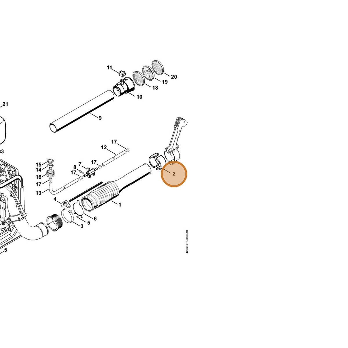 STIHL part 4203-791-9100 — IPL diagram snippet (6x zoom, amber highlight)